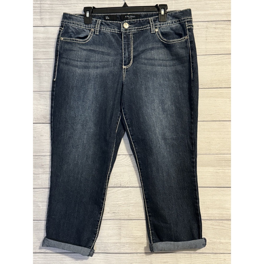 Nine West Jeans Size 16 Cropped Capri Cuffed Embroidered Rhinestone Pockets
